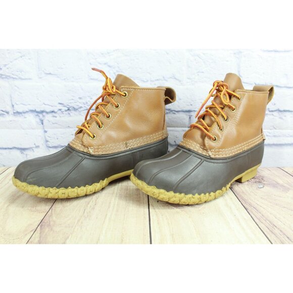LL Bean 6" Unlined Lace Up Ankle Duck Boots Brown Leather Size 7 M - Picture 2 of 10